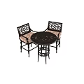 Vintage Round Table and Chair Set With Ornate Top Carved Backrest and Patterned Seats