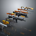 Array Of Modern Tactical Weapons Including Assault Rifles With Various Colors And Designs
