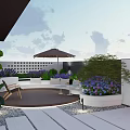 Modern Garden Landscape With White Bar Counter Black Stools And Green Plants
