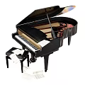 Elegant Black Grand Piano Musical Instrument With Stool And Sheet Music