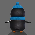 Cute Plush Penguin Toy Wearing Blue Knitted Hat And Scarf