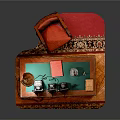 Vintage Wooden Desk Setup With Table Lamp Telephones Red Cushion Chair And Rug