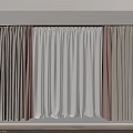 Beige White And Brown Curtains Hanging On Black Rod Against White Wall With Wooden Floor