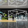 Modern Exhibition Hall Featuring Architectural Design Flowchart And Interactive Stand With Two People 3d model