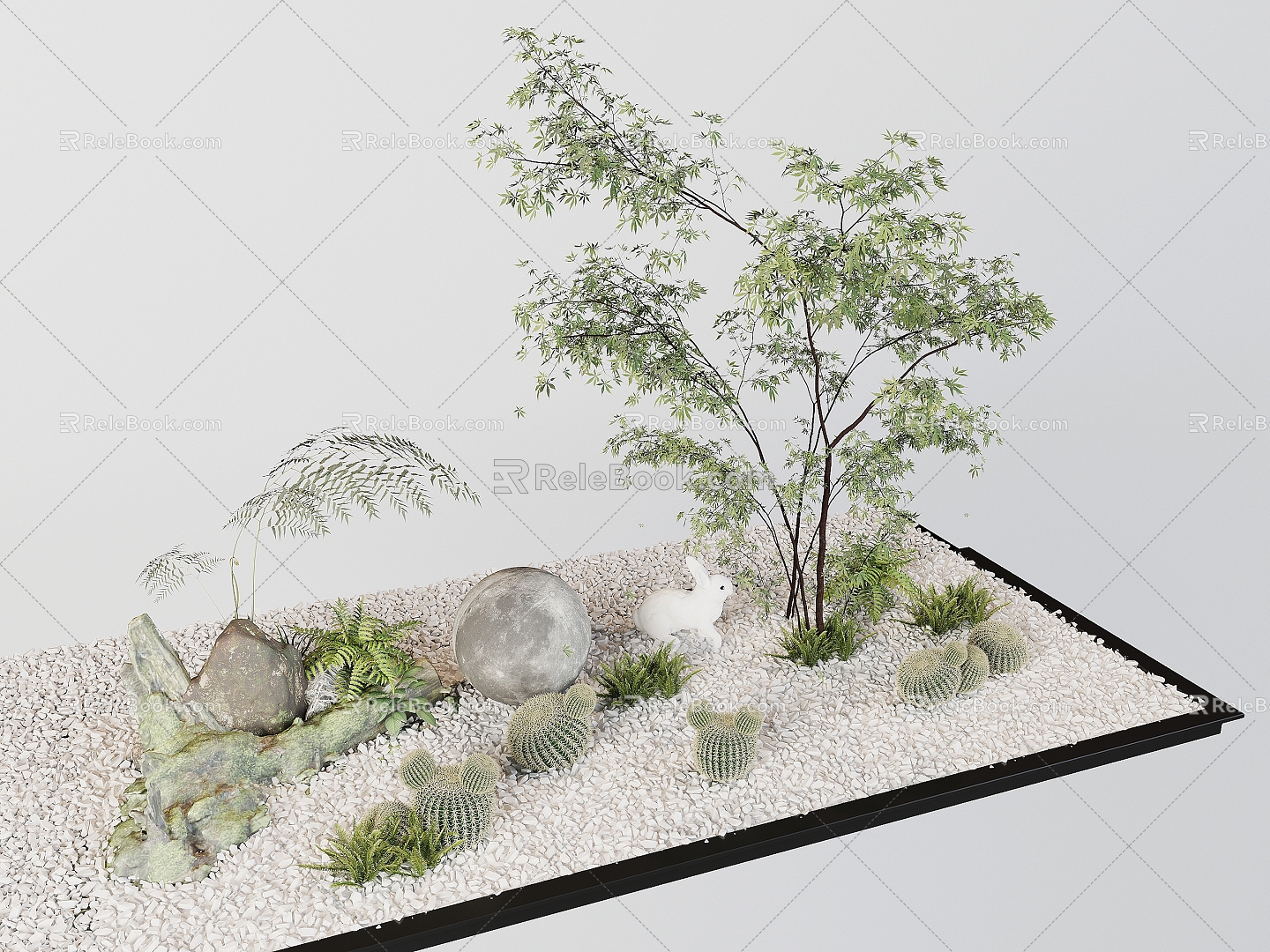 Modern indoor and outdoor landscaping gardening landscape sketch green plant landscape stone plant pile micro-terrain pebble landscape pool flower bed model