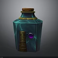 Enchanted Teal Blue Potion Bottle With Gold Accents Brown Cork And Purple Gem