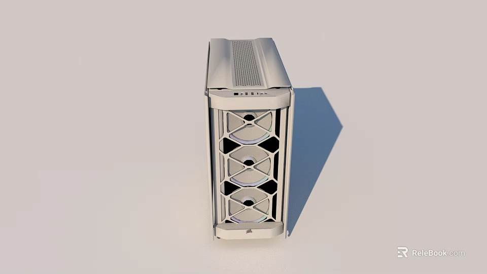 Sleek Silver Modern PC Case With Ventilated Grille And Geometric Front Panel Design 3d model