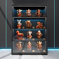 Illuminated Display Cabinet Featuring Zodiac Themed Collectible Figures On Glass Shelves