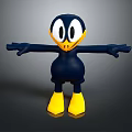 Cartoon Duck Like Character With Dark Blue Body Yellow Beak And Outstretched Arms