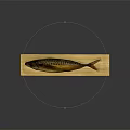 Golden Packaged Fish Seafood Product in Clear Wrapper on Black Background 3d model