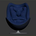 Stylish Blue Curved Velvet Chair With Padded Seat And Metal Base
