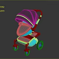 Modern Stroller With Gray Canopy Blue Lighting And Brown Frame Wheels 3d model