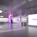 Costume Design Display With Circular Lighting Silver Mannequins And Colorful Violet Pink Patterns