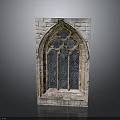 Gothic Style Decorative Furniture With Arched Stained Glass And Stone Frame Design Elements