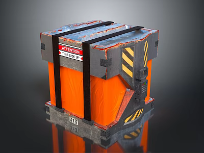 Orange Home Storage Box With Black Straps Warning Label And Yellow Black Stripes 3d model