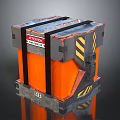 Orange Home Storage Box With Black Straps Warning Label And Yellow Black Stripes
