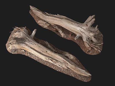 Natural Rustic Stone And Wood Decorative Pieces With Driftwood Texture And Textured Base 3d model