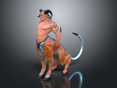 Mythical Hybrid Character With Horned Head Muscular Torso Animal Lower Body And Tail 3d model