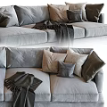 Gray Sectional Sofa With Multiple Colored Pillows And Dark Throw Blanket 3d model