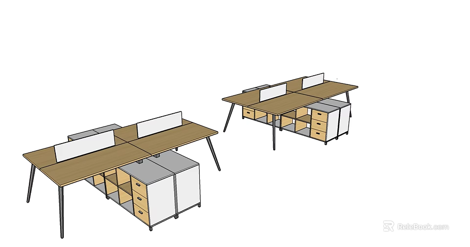 Functional Office Work Desk with Partition Drawers and Storage Cabinets for Workspace 3d model