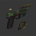 Detailed Modern Black Pistol With Magazine And Bullet On Dark Surface