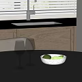 Cozy Kitchen Interior With Table Wine Glasses Bowl Green Fruits And Book