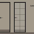 Cattelan Modern Swing Doors With Vertical Ribbed And Grid Glass Black Frames Design 3d model