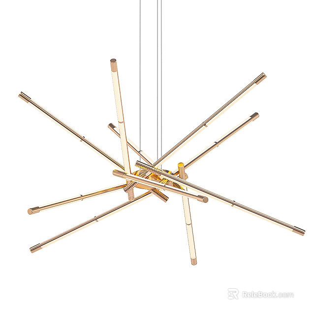Modern Artistic Chandelier Featuring Multiple Crossed Metallic Rods Design 3d model