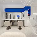Modern Hair and Beauty Salon Interior With Large Mirrors Styling Chairs Blue White Decor