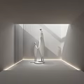 Modern Textured Sculptures On Water Platform In Indoor Space With Light And Shadows
