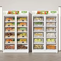 Retail Display Refrigerators Stocked With Assorted Fresh Fruits And Vegetables