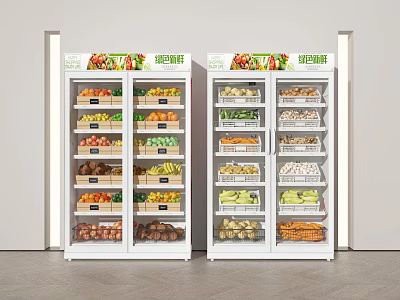 Retail Display Refrigerators Stocked With Assorted Fresh Fruits And Vegetables 3d model