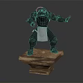 Muscular Black Chef Character with White Apron Standing on Wooden Base in Dynamic Pose