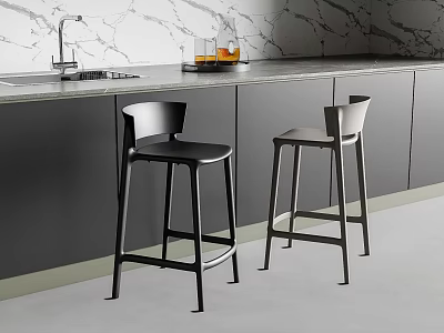 Modern Black Bar Stools With Metal Legs For Kitchen Bar Counter Area 3d model