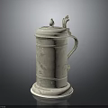 Antique Ceramic Jug With Lid Handle And Decorative Top Details On Dark Surface