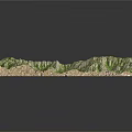 3D Terrain Model Featuring Green Mountain Ranges Central Blue Lake And Layered Strata