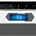 Futuristic Interior Space With Large Screen Blue Tech Graphic And Illuminated Geometric Design