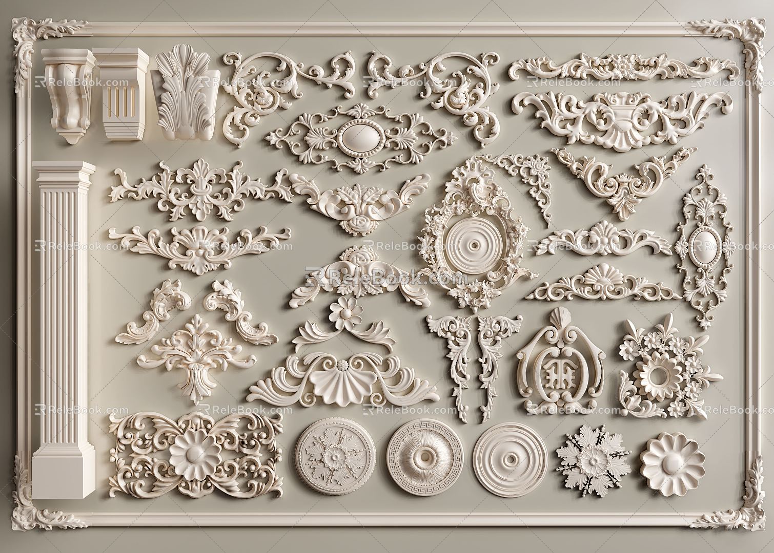 European-style carved plaster carved round corner flower model