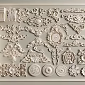 Ornate Decorative Carvings Collection With Floral Patterns Circular Motifs And Column Details