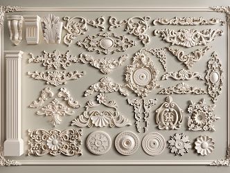 European-style carved plaster carved round corner flower 3d model