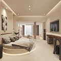 Elegant Modern Hotel Room Interior With Sofa Coffee Table Fireplace And Archway Plants