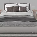 Double Bed with White and Gray Pillows Soft Blanket and Two Side Tables 3d model