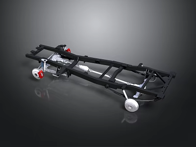 Sturdy Automotive Chassis Frame With Wheels Suspension And Drivetrain Components 3d model