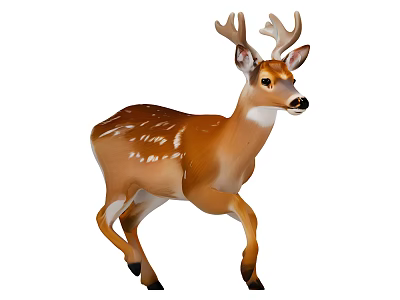 Lifelike Brown Deer With Antlers And White Spots In Running Posture 3d model