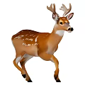 Lifelike Brown Deer With Antlers And White Spots In Running Posture