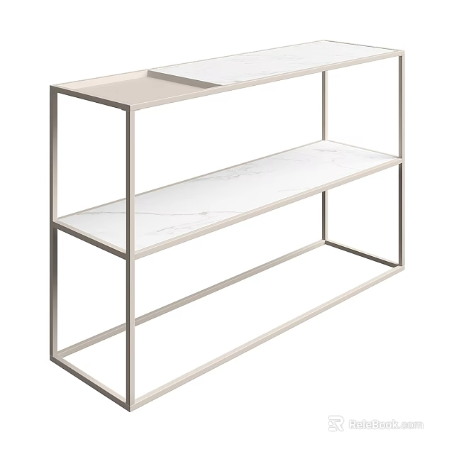Modern Stylish Three Tier Storage Shelf With Metal Frame And Marble Shelves 3d model 