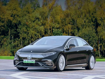 Luxury Black Mercedes-Benz Electric Sedan With Sleek Exterior Design And Green Forest 3d model