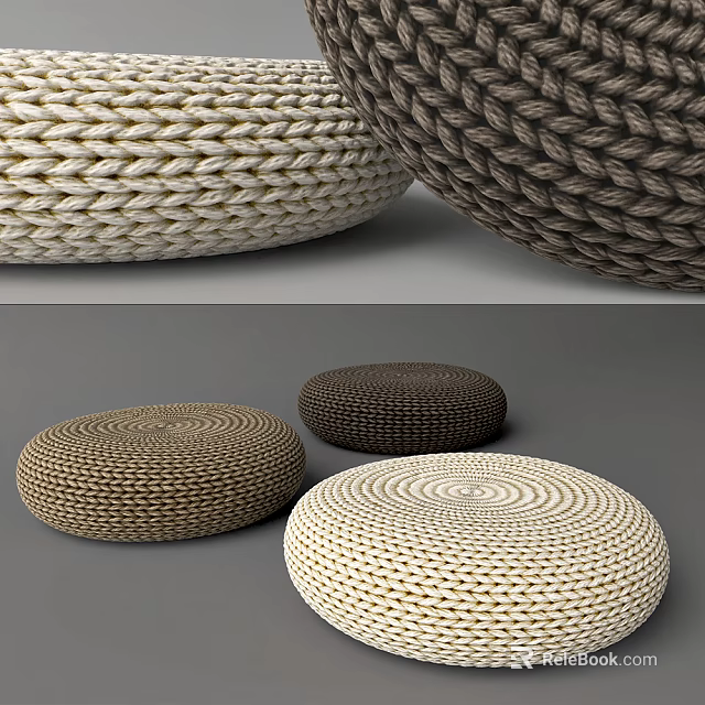 Round Woven Daily Use Seat Cushions With Beige Brown And Dark Brown Shades 3d model 