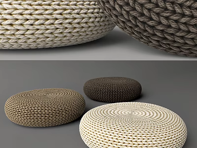 Round Woven Daily Use Seat Cushions With Beige Brown And Dark Brown Shades 3d model