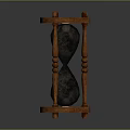 Classic Wooden Hourglass Structure With Black Sandglass And Decorative Pillars